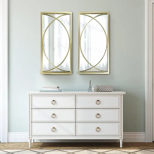 Espejo de pared rectangular dorado con marco de metal, juego de espejos decorativos para pared, espejos colgantes para sala de estar, dormitorio,