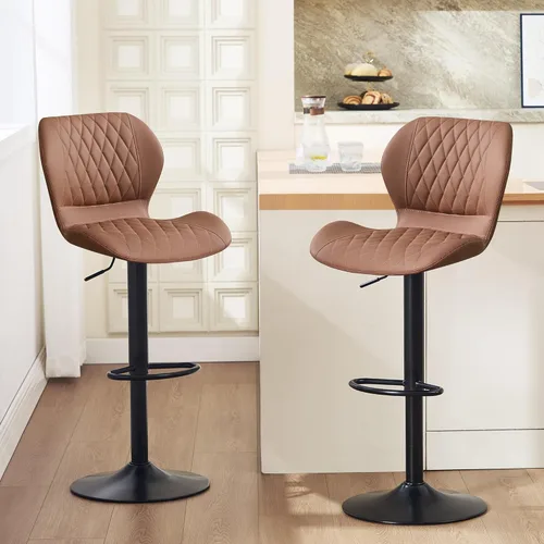 Vista 23 de Juego de 2 taburetes de bar, modernos taburetes giratorios de altura de mostrador para sillas de isla de cocina, taburetes de bar de tela ajustables