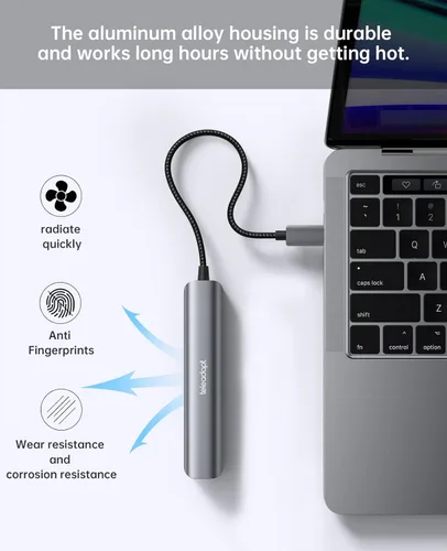 Vista 3 de Adaptador de concentrador USB tipo C 5 en 1. HDMI 4K, Ethernet de 1 Gbps, 3 puertos de datos USB 3.0 de 5 Gbps. Ideal para MacBook Air/Pro, iPad