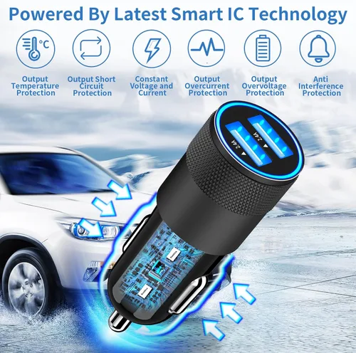 Vista 23 de [Apple MFi Certified] iPhone Fast Car Charger, Rombica 52.5W USB-C PD&QC3.0 Car Power Cigarette Lighter USB Charger Adapter with 2Pack Lightning