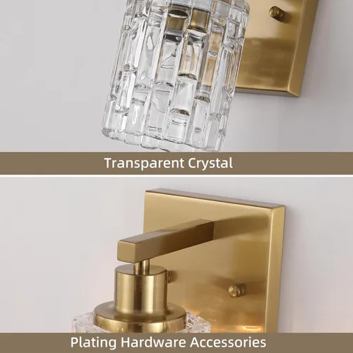 Vista 6 de Lámpara de Tocador de Baño de 1 Luz en Oro Cepillado Sobre Espejo, Iluminación Moderna de Tocador con Pantalla de Cristal, Accesorios de Iluminación