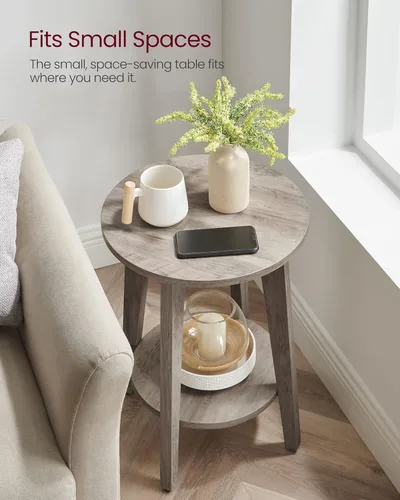 Vista 6 de VASAGLE - Mesa auxiliar, pequeña mesa auxiliar redonda con estante inferior, mesita de noche para espacios pequeños, sala de estar, dormitorio