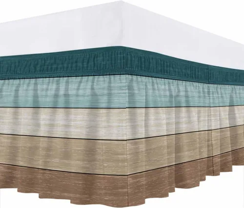 Vista 7 de Falda de cama marrón verde azulado, tamaño Queen de 16 pulgadas de caída, ajustable y elástica envolvente, plisada, con volantes de polvo de lujo