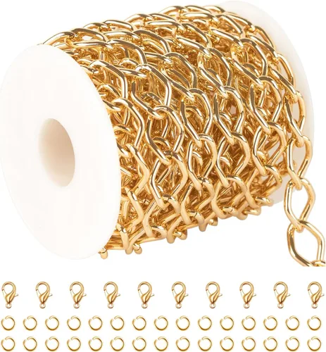 Vista 10 de YOUBEIYEE Cadenas de clip esmaltadas azules de 1 yarda para hacer joyas, de aluminio chapado en oro, cadena a granel con anillos de salto y cierres