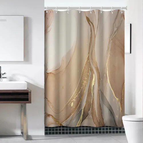 Vista 34 de Cortina de ducha pequeña en blanco y negro, moderno, abstracto, mármol, impermeable, estrecho, con ganchos, 36 x 72 pulgadas