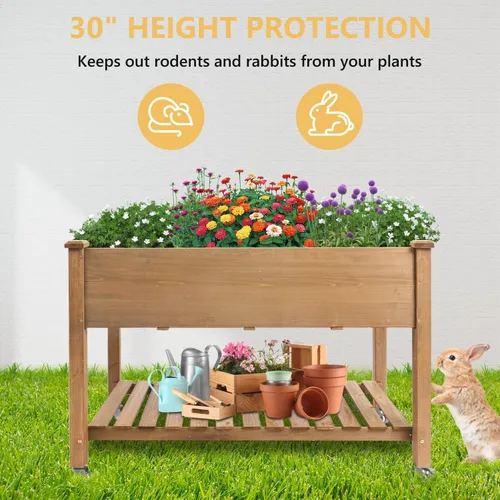 Vista 7 de Gowoodhut - Maceta de jardín elevada con ruedas 48x24x30 pulgadas, caja de maceta de madera elevada puede cultivar verduras, flores y hierbas