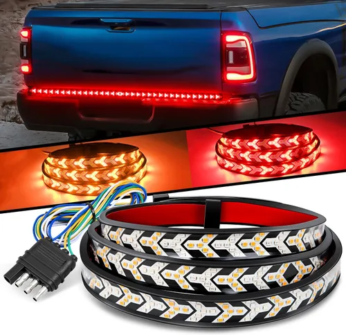 Vista 9 de Nilight - Tira de luz LED para plataforma trasera de 30 pulgadas de UTV, 204 LED, luces de freno ámbar, luces intermitentes rojas, compatible