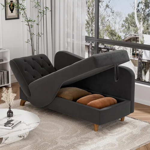Vista 29 de Tumbona interior con almacenamiento, reposabrazos ajustable, silla de lectura reclinable, sofá cama con almohada, futón de terciopelo 3 en 1