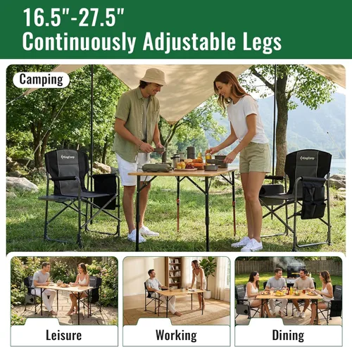 Vista 9 de KingCamp Mesa plegable de bambú, mesa de campamento portátil grande de 47 pulgadas con patas de altura ajustable para suelo irregular, superficie
