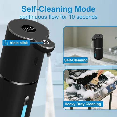 Vista 5 de Dispensador automático de jabón espumoso sin contacto, dispensador de jabón de manos inteligente recargable por USB, 6 niveles ajustables, 12.8