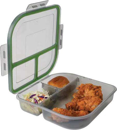 Vista 14 de MyGo Container - Contenedor pequeño de 3 compartimentos para llevar, 8" x 8" x 2-1/2", reutilizable, apto para microondas, certificado NSF