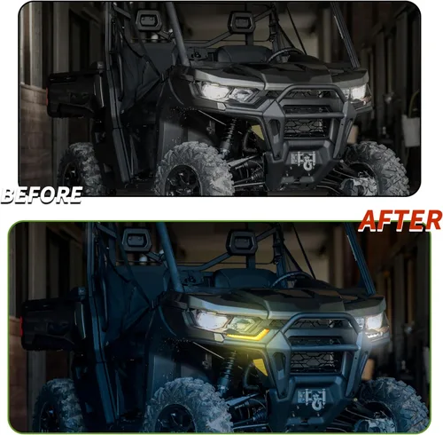 Vista 4 de SAUTVS Luces LED de circulación diurna mejoradas para Defender Commander, luces delanteras DRL colmillos, luces intermitentes amarillas para Can Am