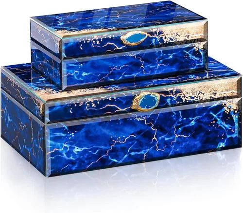 Homde - Juego de 2 cajas decorativas de cristal para aparador | 1 Large and 1 Small Box for Jewelry Photos Keepsakes-Dresser Vanity Coffee Table