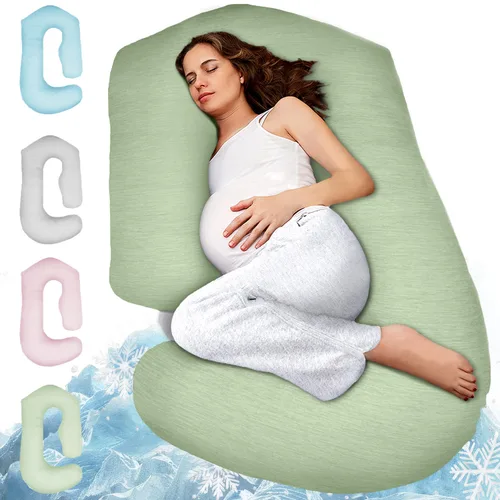 Vista 15 de PILLANI Almohadas de embarazo para dormir, almohada de cuerpo completo en forma de V C U con funda extraíble, almohada de maternidad refrescante
