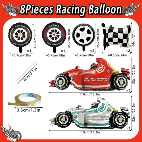 Vista 2 de Globos de Auto de Carreras, Decoraciones de Fiesta de Cumpleaños de Auto de Carreras de 43 Pulgadas, Globos de Papel de Aluminio