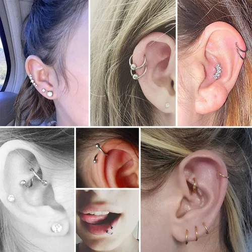 Vista 5 de UBOORY Aretes de cartílago, aretes hipoalergénicos, joyería de piercing para tragus, aretes de daith, aretes de hélice, joyería de piercing