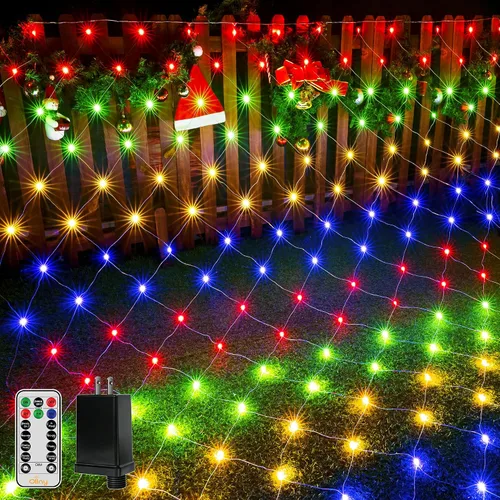 Vista 13 de Ollny - Luces de red para exteriores de 10 x 7 pies, 210 luces LED de cable transparente conectables, luces de red de Navidad con 8 modos, IP67