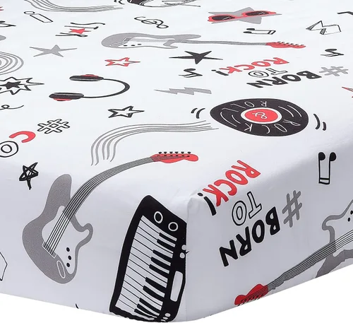 Vista 4 de Lambs & Ivy Rock Star Instrumentos Musicales Juego de ropa de cama para cuna de 3 piezas - Gris