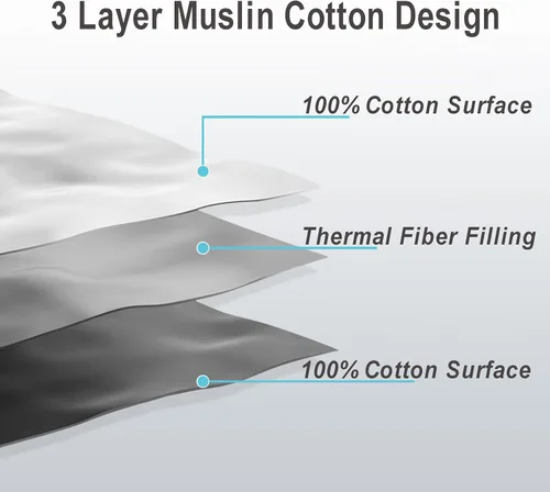 Vista 6 de NTBAY - Cobija de muselina y algodón en 3 capas de 68 x 92 pulgadas, tamaño individual, térmica, súper suave, transpirable, colcha teñida en hilo