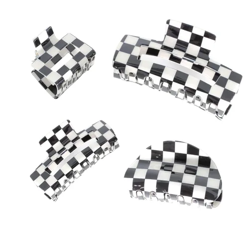 BetterJonny - 4 pinzas para el cabello a cuadros, bonitos pasadores cuadrados antideslizantes para el cabello, accesorios para el cabello para niñas
