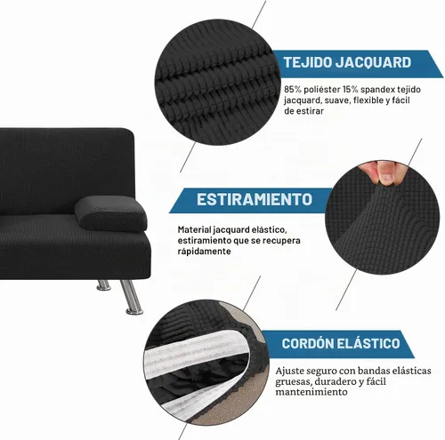 Vista 4 de H.VERSAILTEX 4 Piezas Fundas Elásticas para Futón Funda para Sofá Cama con Fundas para Reposabrazos Removibles y Portavasos Protector de Muebles