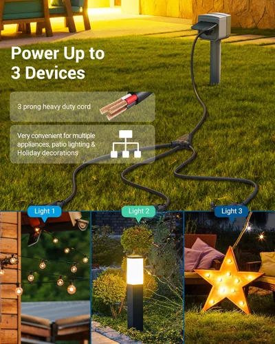 Vista 8 de DEWENWILS Cable de extensión para exteriores de 1 a 3 divisores, total de 12 pies, 13 A, 125 V, 1625 W, 16/3C, SJTW, cable de extensión