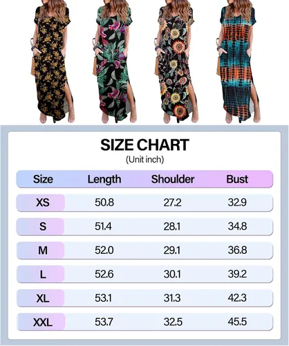 Vista 5 de HUSKARY - Vestido largo de verano para mujer, informal, holgado, con bolsillos, manga corta con corte lateral