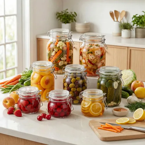 Vista 2 de HomArtist Frascos de vidrio de 32 oz de boca ancha con tapas herméticas, paquete de 4 frascos de vidrio para encurtir para conservas, fermentación