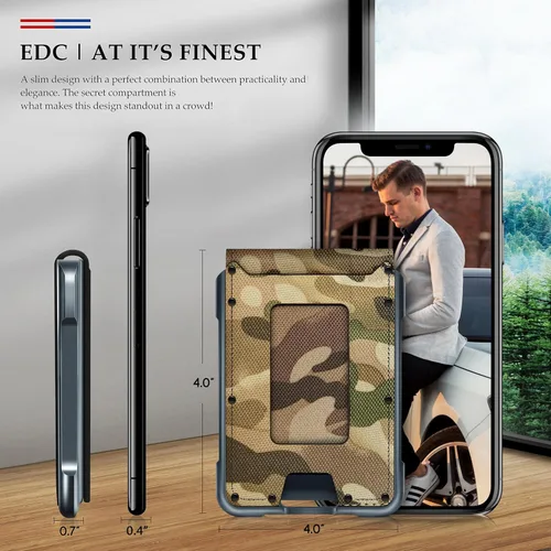 Vista 3 de MURADIN Billetera táctica plegable para hombre, de metal, bloqueo RFID, de aluminio, para tarjetas de dinero, regalos para hombres