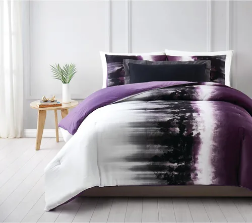 Vista 4 de Vince Camuto Mirrea - Juego de edredón de 3 piezas de algodón blanco y morado, con temática moderna, para hombres y mujeres, certificado Oeko-TEX