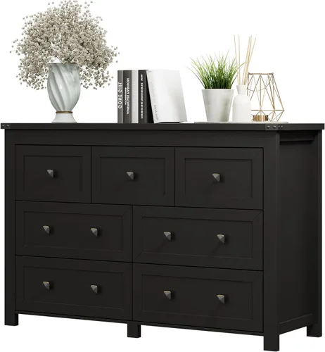 Vista 29 de Xixini - Cómoda para dormitorio con 5 cajones, cómoda alta de madera, organizador moderno de ropa estilo granja, gabinete de almacenamiento con asas