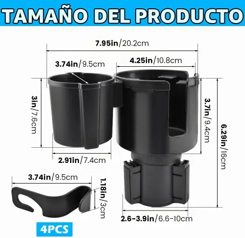 Vista 7 de Expansor de portavasos de automóvil 2 en 1, adaptador extensor ajustable para automóvil con base antideslizante, extensor de portavasos antiderrames