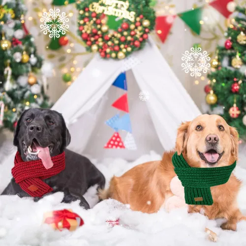 Vista 5 de SlowTon Bufanda de punto para perro, paquete de 2 pañuelos cálidos para perros, bufanda de decoración de Navidad de invierno para perros pequeños