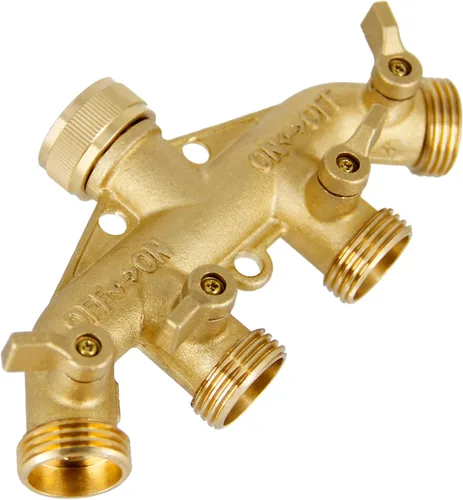 Vista 2 de Lifynste Divisor de manguera de latón de 4 vías, divisor de manguera de jardín de latón resistente de 3/4 pulgadas, conector adaptador de manguera