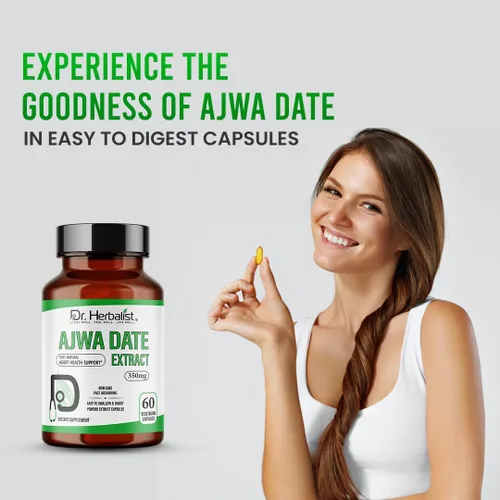 Vista 2 de Dr. HERBALIST Extracto de dátiles Ajwa 350mg - 60 cápsulas Sin OMG Absorción rápida Vegetariano