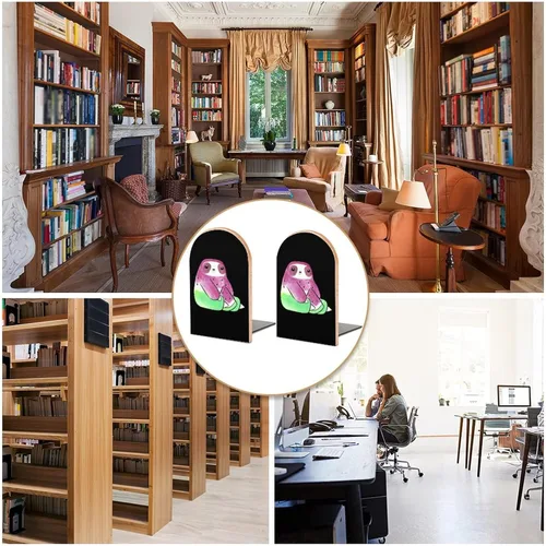 Vista 5 de Perezoso de sandía con extremos de libro para estantes, soporte de libros de madera para biblioteca, escuela, oficina, hogar, estudio, decoración