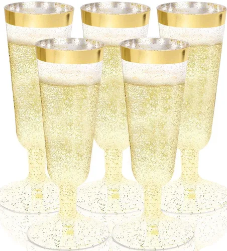 Vista 13 de WDF Paquete de 36 copas de champán de plástico azul transparente, 7 onzas, copas de champán desechables para fiestas, bodas, cumpleaños, primavera