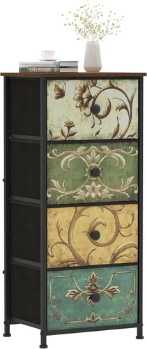 Vista 9 de Tohomeor Cómoda Pequeña para Dormitorio con Cajones Estrechos de Flores Retro Cómoda Delgada Mesita de Noche Delgada Mesa Auxiliar de Sofá para Sala