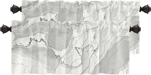 Vista 37 de Cortinas opacas de mármol abstracto blanco y gris para ventanas, cenefas opacas de poliéster multicapa para cocina, paquete de 2 unidades, 26 x 24