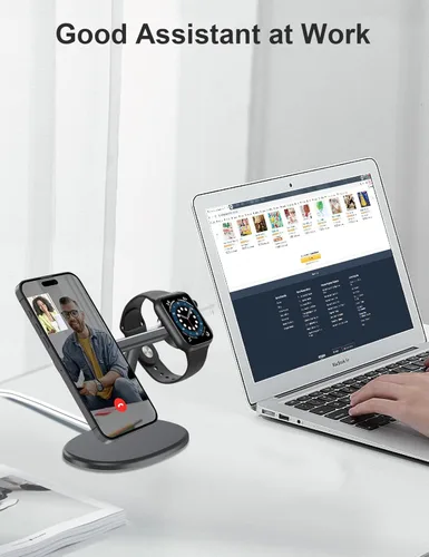 Vista 5 de EWA Soporte de carga MagSafe 2 en 1 para iPhone 1615141312 y Apple Watch Series, SE, Ultra. Ángulo de visión ergonómico, base antideslizante