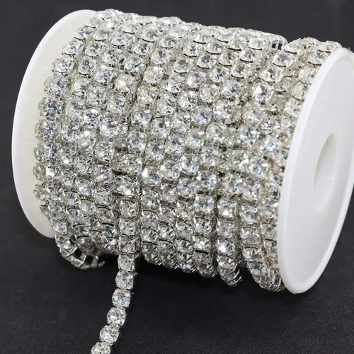 Vista 11 de Jerler 9 metros de adornos de diamantes de imitación con cadena cerrada SS6.5/2.0mm, cadena AB para costura, manualidades, ideal para bodas