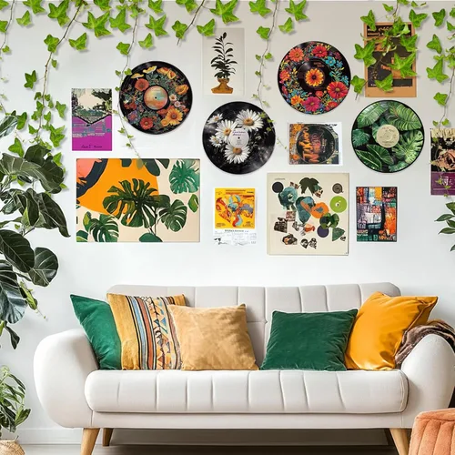 Vista 6 de twinklemon 4 unidades de decoración de discos de vinilo de 12 pulgadas, decoración de habitación hippie indie, arte de pared botánico
