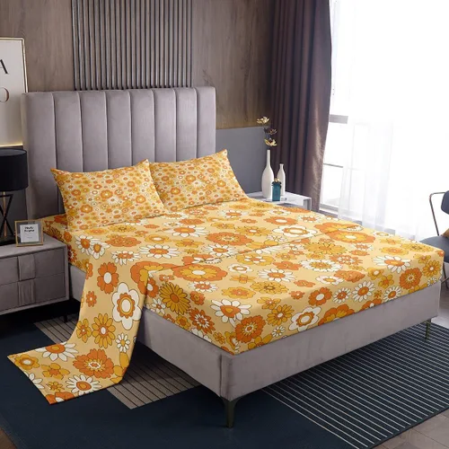 Vista 17 de Juego de ropa de cama floral bohemio de otoño Twin, juego de sábanas retro groovy flower power, sábanas de cama boho eyes hippie para adolescentes