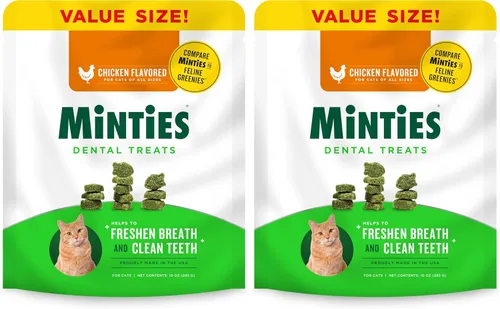 Vista 15 de Golosinas dentales Minties para gatos, golosinas con sabor a pollo para gatos, refresca el aliento y controla el sarro, 30 onzas