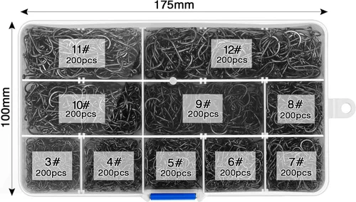 Vista 6 de HETH - Juego de 2000 ganchos de gusano de pesca de acero de alto carbono para agua salada y agua dulce con 10 tamaños