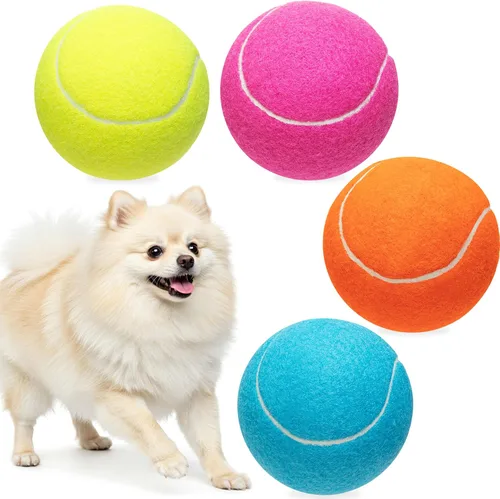 Paquete de 4 pelotas de tenis para perros grandes, pelota interactiva de juguete para perros de 4 pulgadas para jugar deportes en interiores y