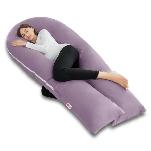 Vista 20 de Meiz - Almohadas de embarazo refrescantes para dormir, almohada corporal de maternidad para mujer embarazada, en forma de U, con funda de jersey