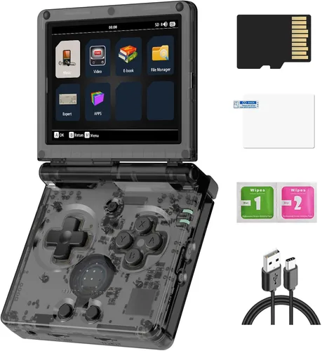 RG35XXSP - Consola de juegos retro de mano con pantalla IPS de 3.5 pulgadas, tarjeta TF de 64 GB con más de 5500 juegos, batería de 3300 mAh, WiFi
