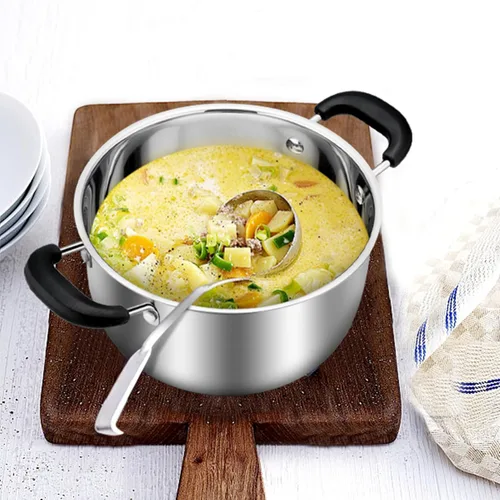 Vista 7 de TeamFar Olla de 3 cuartos de galón, olla de sopa de pasta de acero inoxidable con tapa, tapa de vidrio templado y asas dobles a prueba de calor,