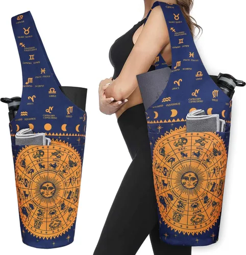 Vista 24 de Bolsa de esterilla de yoga impresa a la moda con bolsillo lateral grande y bolsillo con cremallera, bolsa larga de yoga que se adapta a la mayoría